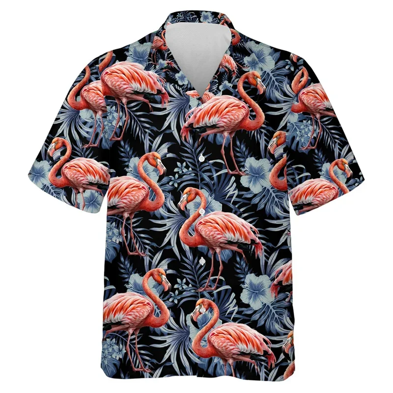 

Hip hop Hawaiian Flamingo 3D printed beach shirts Aloha animal short sleeve vacation women lapel blouse fashion button Y2K tops