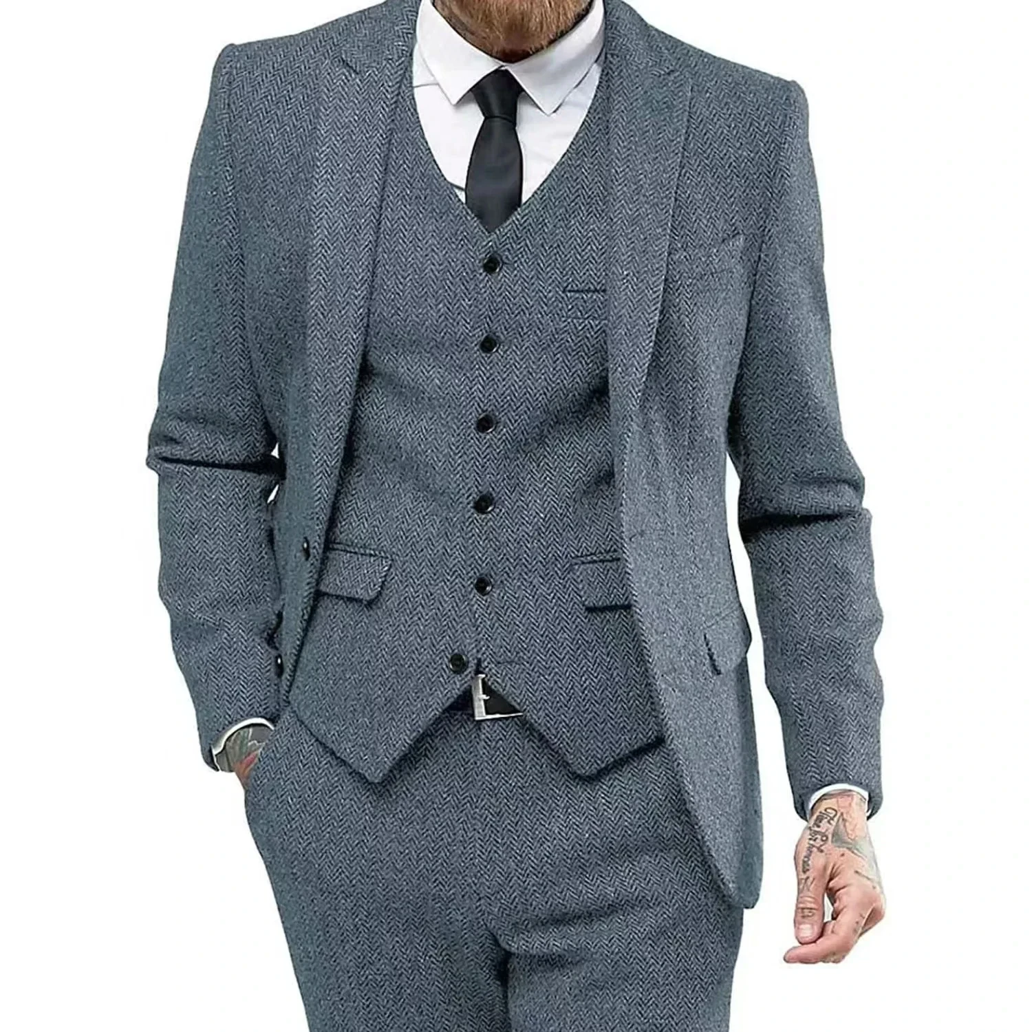 Blazer For Men Designs Brown Tweed Suit Men Vintage Winter Formal Wedding Suits For Men Men's Classic Suit 3 Pieces Men Suit