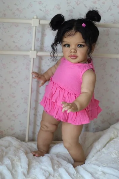 ShanShan Custom Made 26inch Reborn Baby Pippa With Hand-Rooted Black Hair Already Finished Doll With Cute Dress Huge Girl Doll