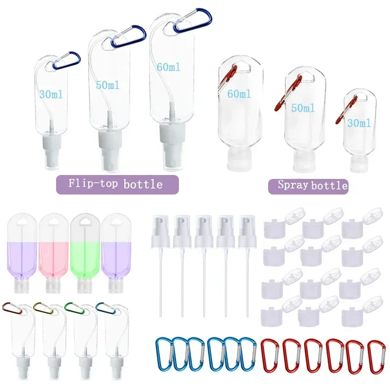 30Pcs 30ml-60ml Travel Spray Bottle W/ Keychain Empty Plastic Flip Cap Bottles Refillable Portable Lotion Container For Shampoo