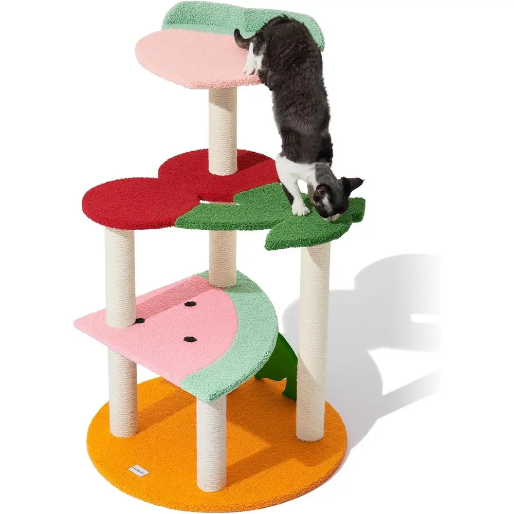 برج قطط شجرة القطط متعدد المستويات مقاس 41.3 بوصة من VETRESKA مع منصة على شكل فاكهة وأعمدة خدش مغطاة بالسيزال، قطط داخلية F #1