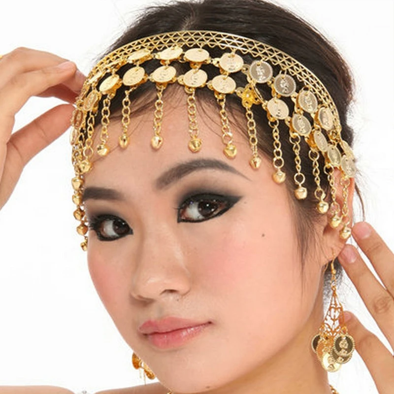 1Pc Women Belly Dance Hairpin Coins Tassels Gypsy Headband Indian Dance Performance Clothing Accessories Head Chain