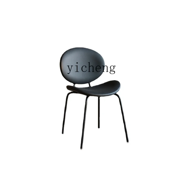 Yy Simple Iron Expression Dining Chair Antique Style Black Imitation Leather Cowhide Dining Chair