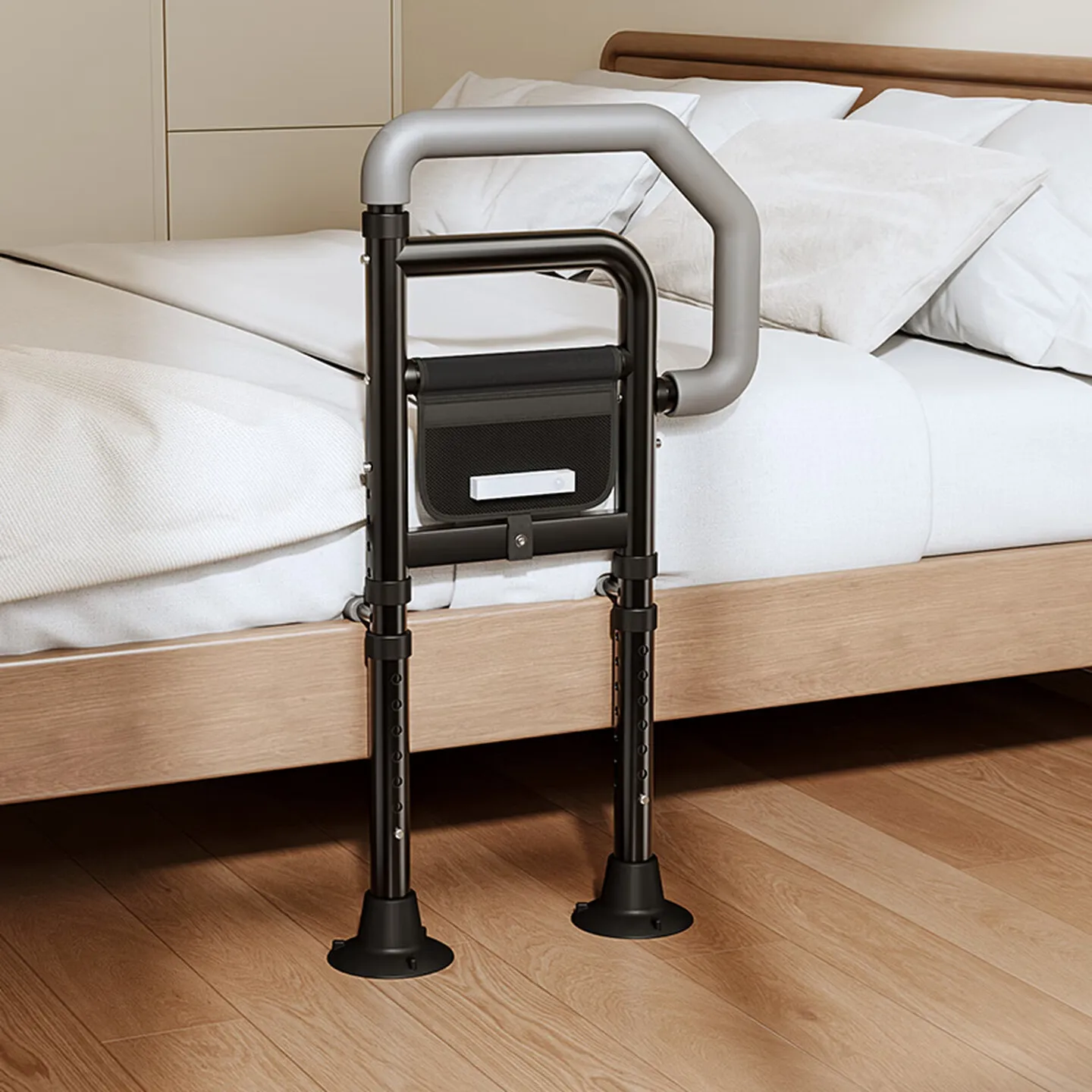 Floor Standing Bed Assist Rail Foldable Height Adjustable with Suction Feet LED Light for Seniors Home Safety Aid 침대 안전 손잡이