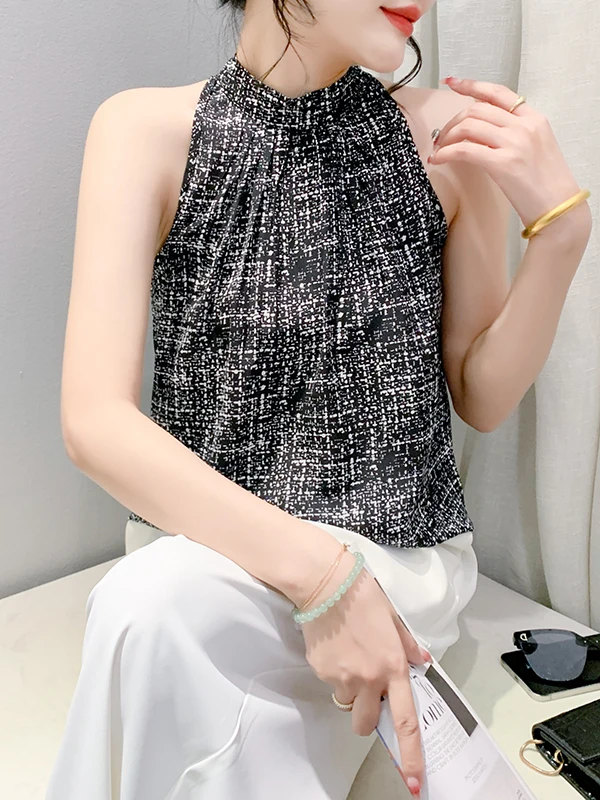 เสื้อกั๊กชีฟองพิมพ์ลายฤดูร้อนแฟชั่นสำหรับผู้หญิง สไตล์เวสเทิร์น ทรงเข้ารูป เหมาะสำหรับใส่ทำงานหรือใส่ลำลอง