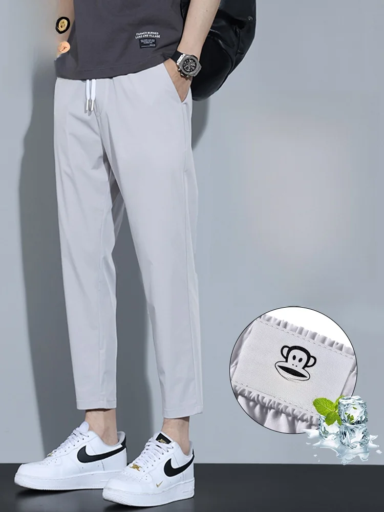 

Мужские летние брюки Paul Frank из ледяного шелка: тонкие, повседневные, с эластичным поясом, охлаждающие, прямого кроя, быстросохнущие, укороченные (9/10)