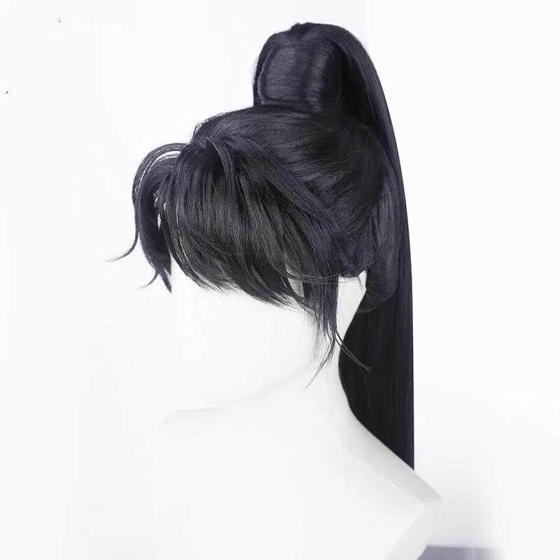 Huo Qubing 이미 스타일링된 코스프레 가발 블랙 롱 코스프레 가발 코스프레 소품 세트 할로윈 파티 공연용