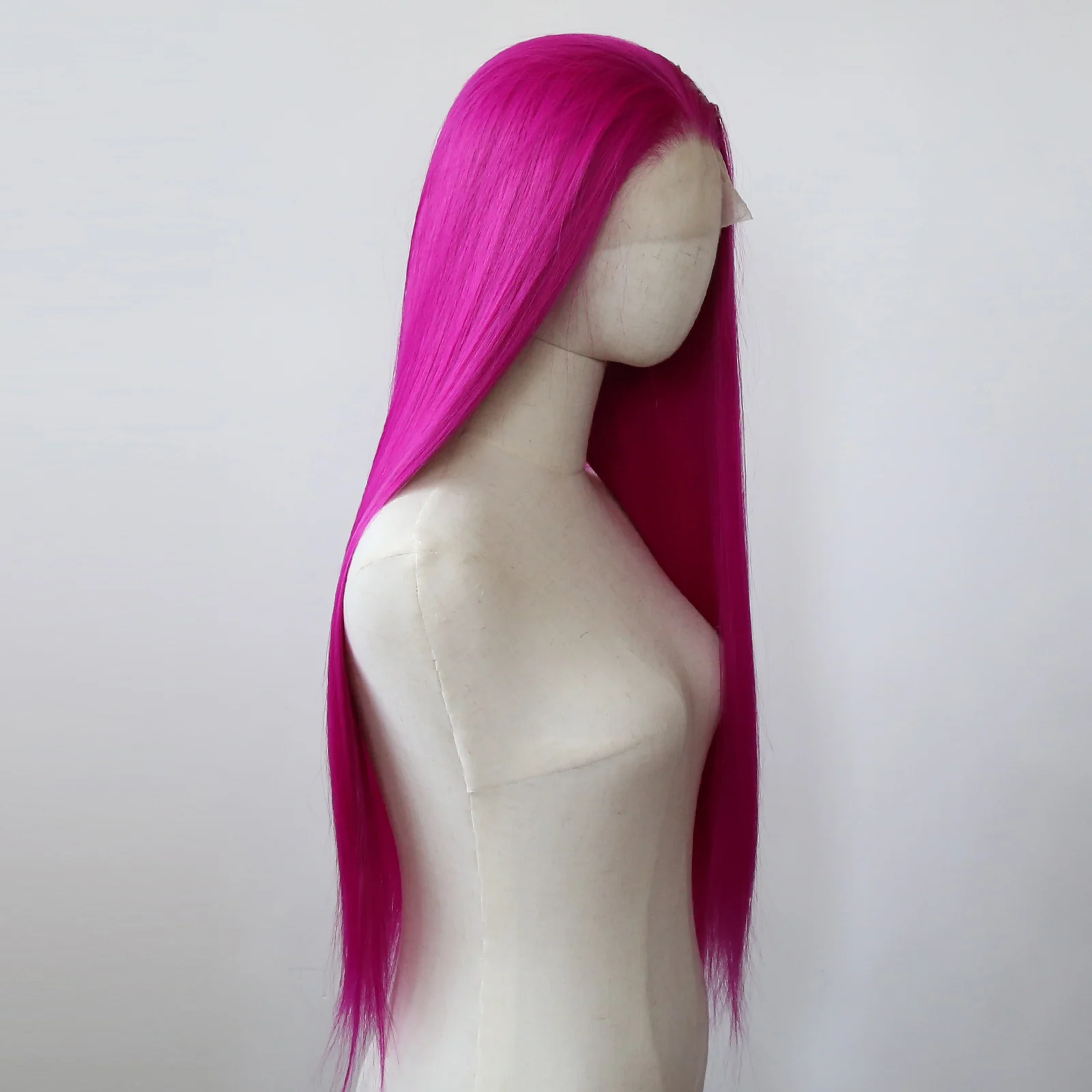 Long Straight Rose Red Hot Pink Synthetic Lace Front Wigs Pre Plucked Natural Hairline for Women Heat Resistant Fiber Hair wig