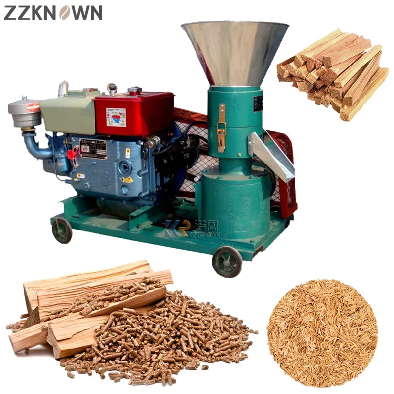 100-120KG/H Capacity Diesel Biomass Wood Pelletizer Animal Agriculture Feed Pellet Press Making Mill Machine