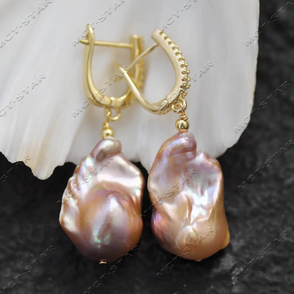 MTC·STAR Strange Luster 25mm Peacock Lavender Baroque Keshi Reborn Pearl Dangle Earring CZ (Z14338) view 4