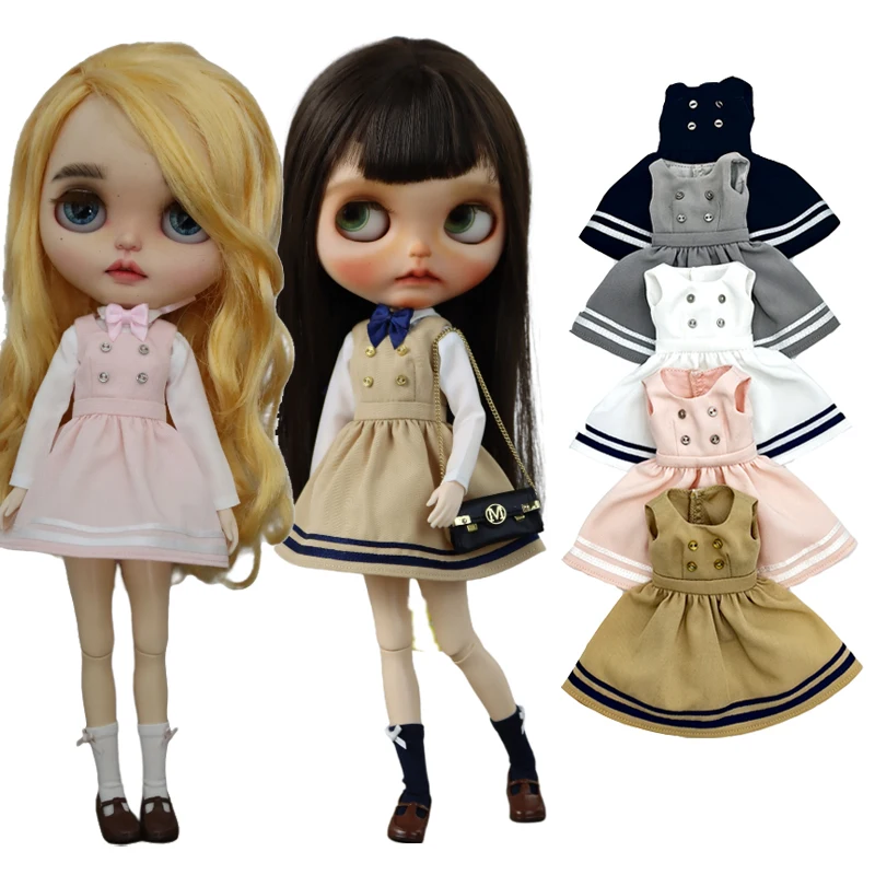 For Blythe Doll Clothes Uniform Dress for Ob24 Ob22 Azone Dolls Outfit School Set