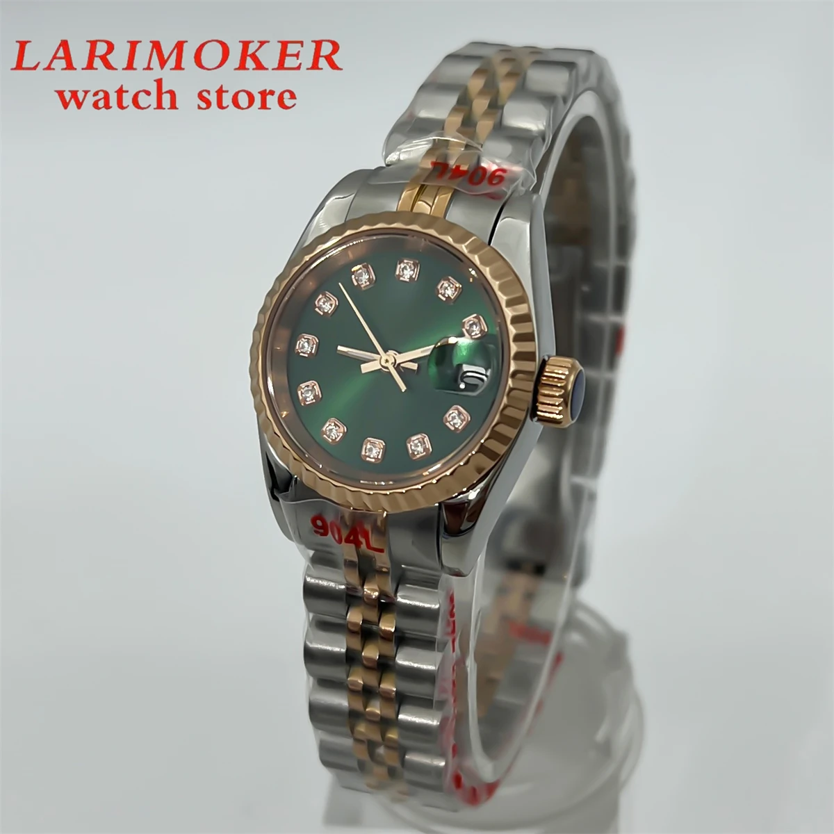 BLIGER 26mm NH05 Women's Automatic Watch Pink Gold Sunburst White mother-pearl dial Diamond index steel bracelet