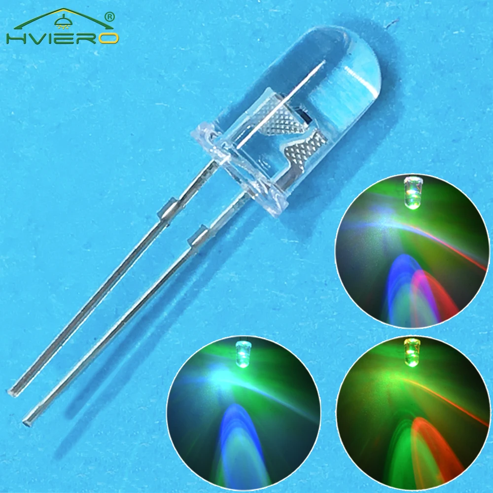 

100PCS 5mm RGB lamp bead diode Round LED Fast Flash Rainbow Multi Color emitting Bulb Transparent Decoration Combination Kit