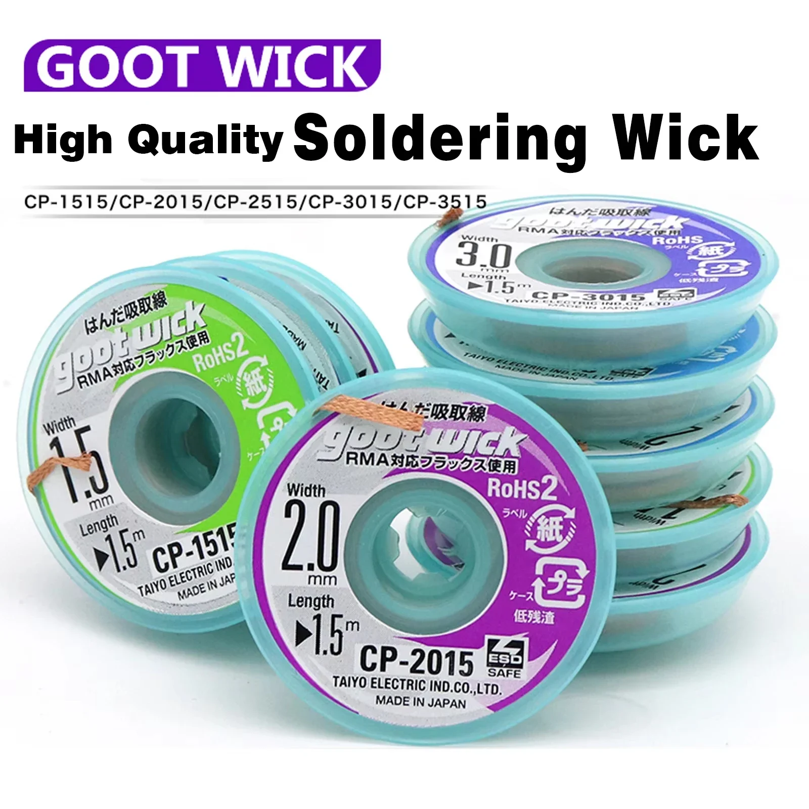 GOOT Original Desoldering Wick Braided Copper Wire CP-2015 CP-1515 CP-3015 CP-3515 CP-2515 For BGA PCB Solder Removal