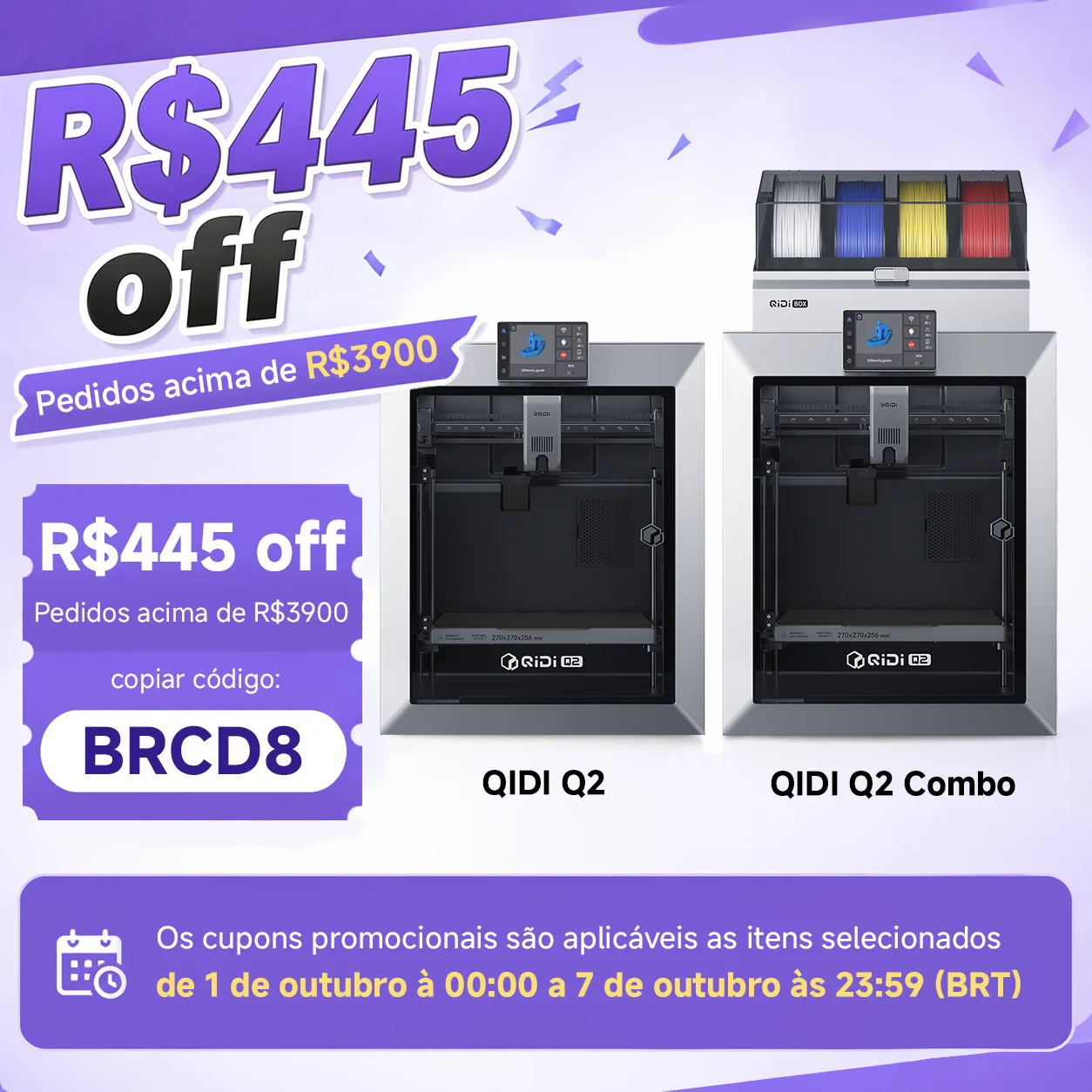 Impressora 3D Original QIDI Q2 ou Q2 Combo, Impressora 3D Rápida CoreXY Enclausurada 370 ° C Hotend 65 ° Câmara C Multi-Material Pronta para Uso