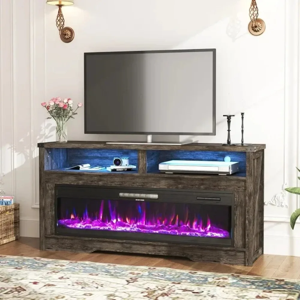

Fireplace TV Stand, Multicolor Texture 50" Electric Fireplace w/ Highlight Storage Cabinet, Entertainment Center