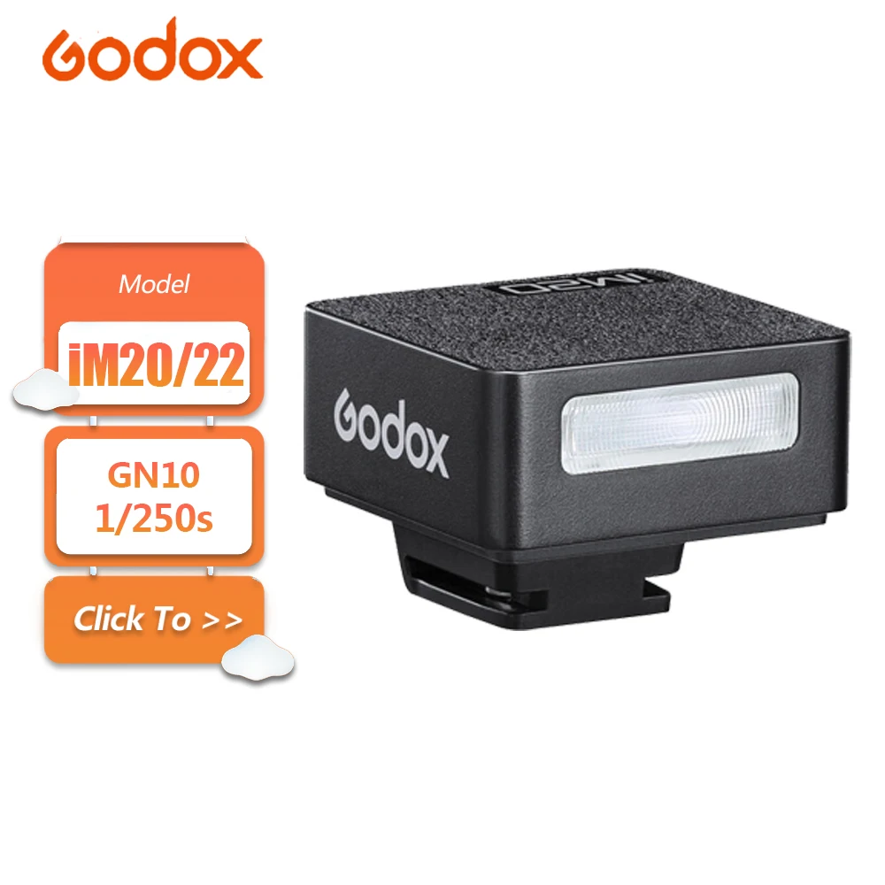 

Вспышка Godox iM20 iM22 Mini для камер Sony, Canon, Fuji, Ricoh, GN10, время перезарядки 3 секунды, 5 режимов, встроенный аккумулятор 470 мАч
