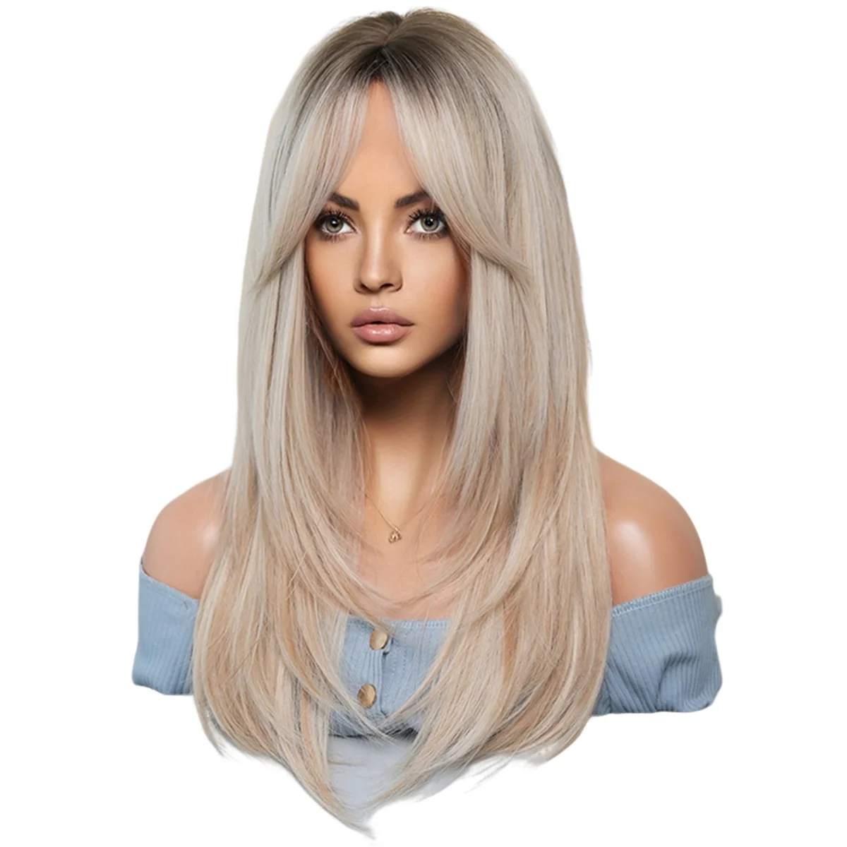 64cm European and American Simulation Wig Female Long Hair Center Parted Full Set Long Hair Female Set Wig,B