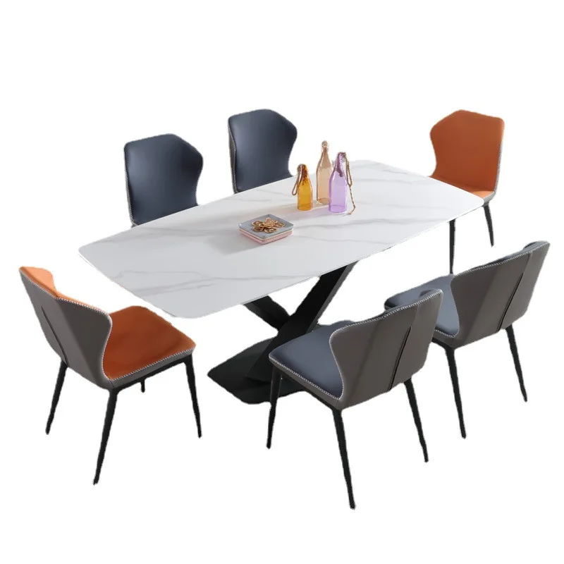 

Deli Feng rock slab dining table household high-end chair small apartment marble dining table for 5 people with chairs