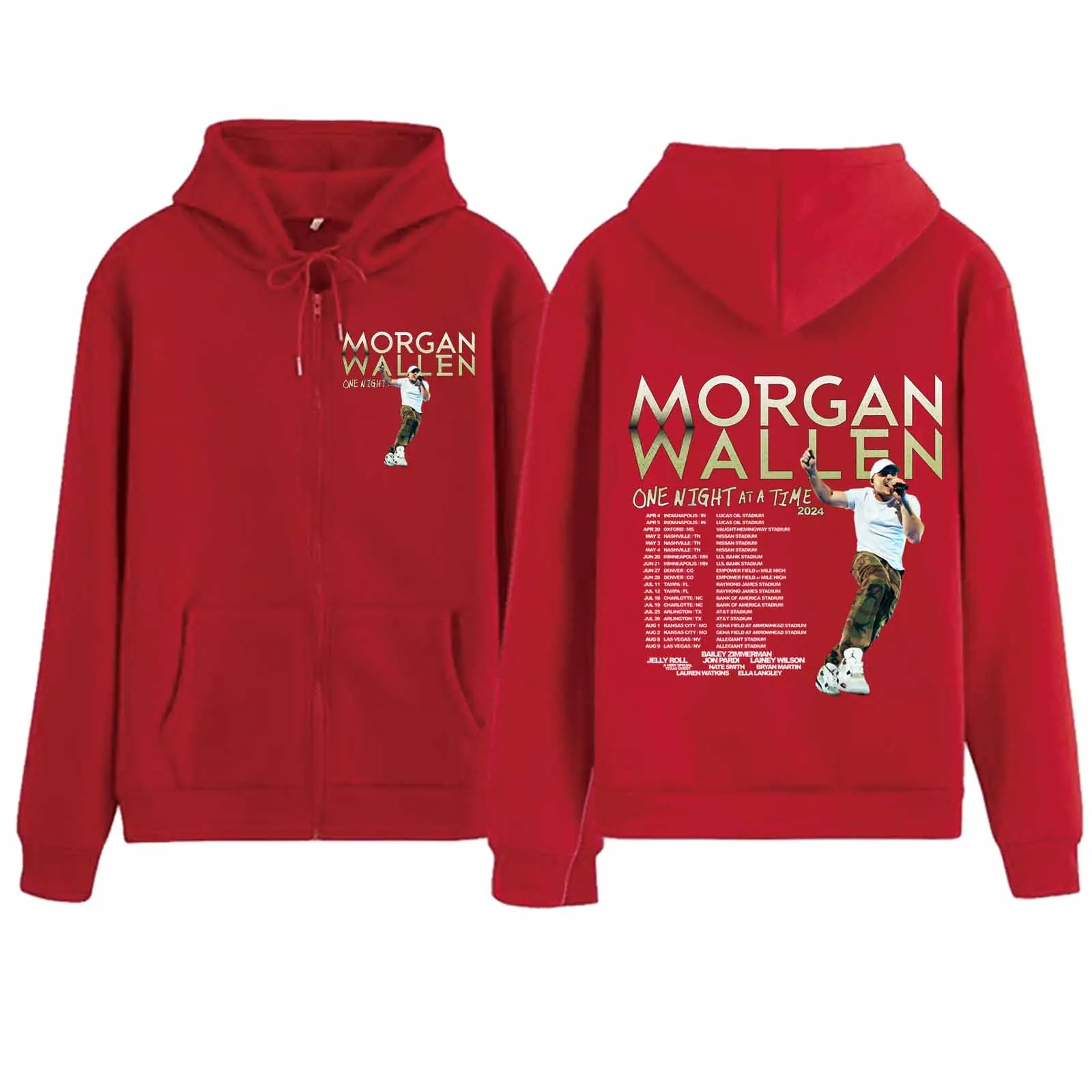 Morgan Wallen 2024 Tour Zipper Hoodie Harajuku Pullover Tops Sweatshirt Streetwear Fans Gift