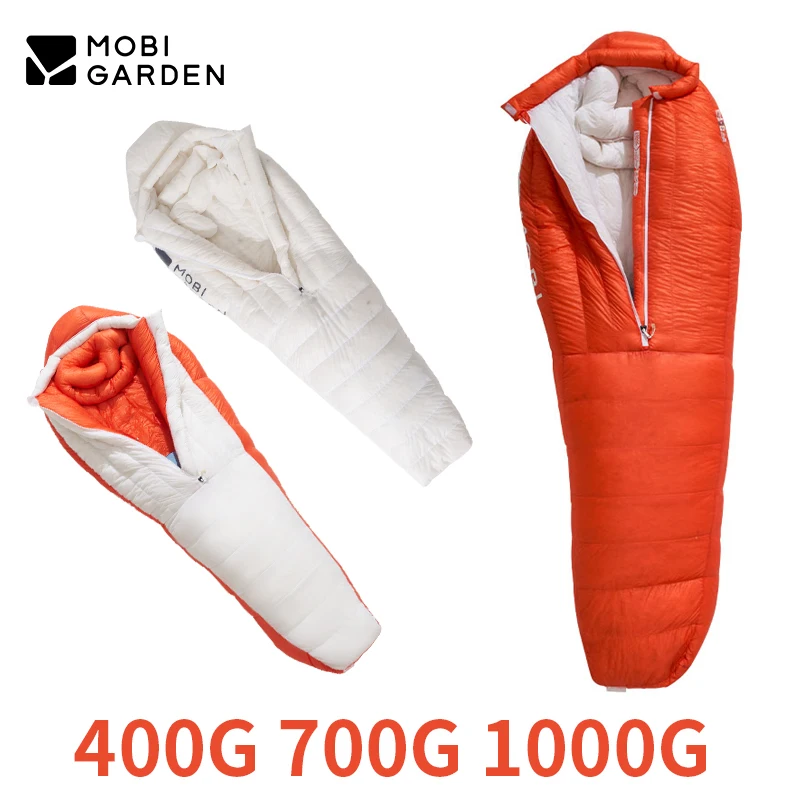 

MOBI GARDEN Winter Sleeping Bag 800FP 10D Nylon Goose Down Warm Mummy Sleeping Bag Ultralight for Adult Camping Hiking 400-1000G