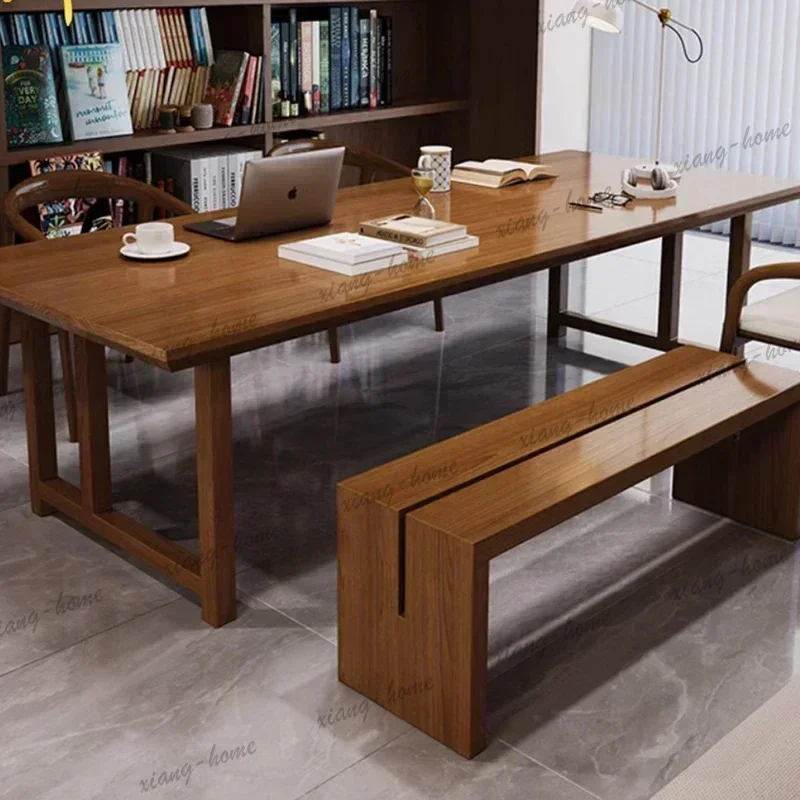 LJY Solid Wood Large Board Learning Dining Table Reading Room Living Room Writing Desk Simple Study Work Desk Custom Size 120-24