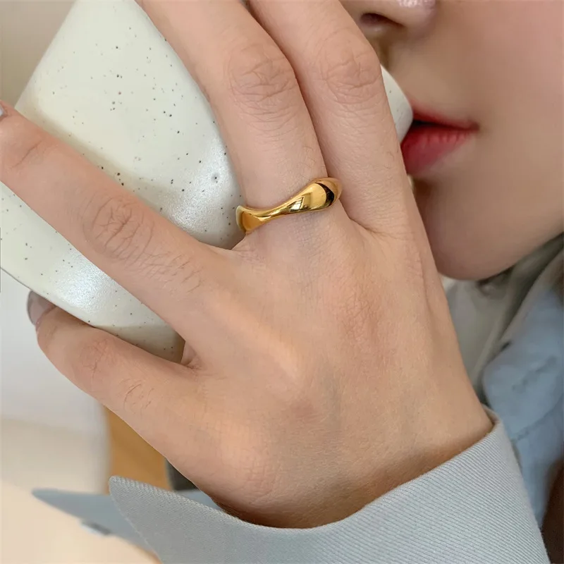 2023 New Arrival Jewelry Geometric 18K Gold Plated Stainless Steel Irregular Wavy Finger Ring for Women Man Kольцо женское