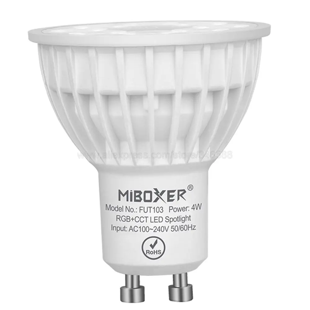 MiBoxer FUT103 4W RGB+CCT Smart LED Light Bulb GU10 AC110V 220V Support 2.4G 4Zone Remote / Smartphone APP WiFi /  Voice Control
