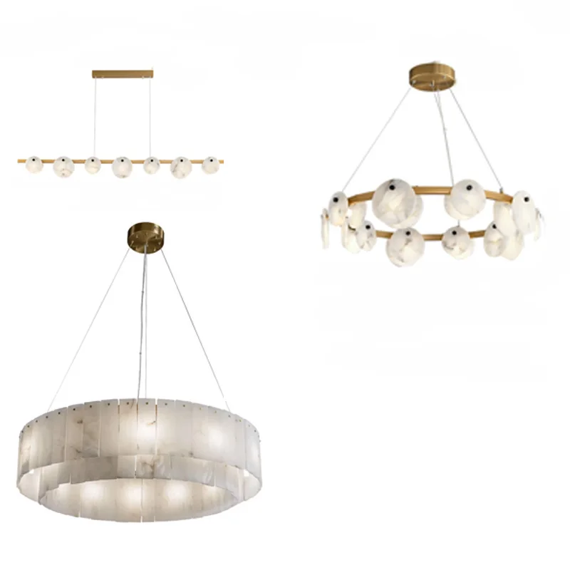 Minimalist Round Snowflake Gypsum Slabs Design Led Chandelier Lustre Hardware Dimmable Ceiling For Kitchen Island Decorative