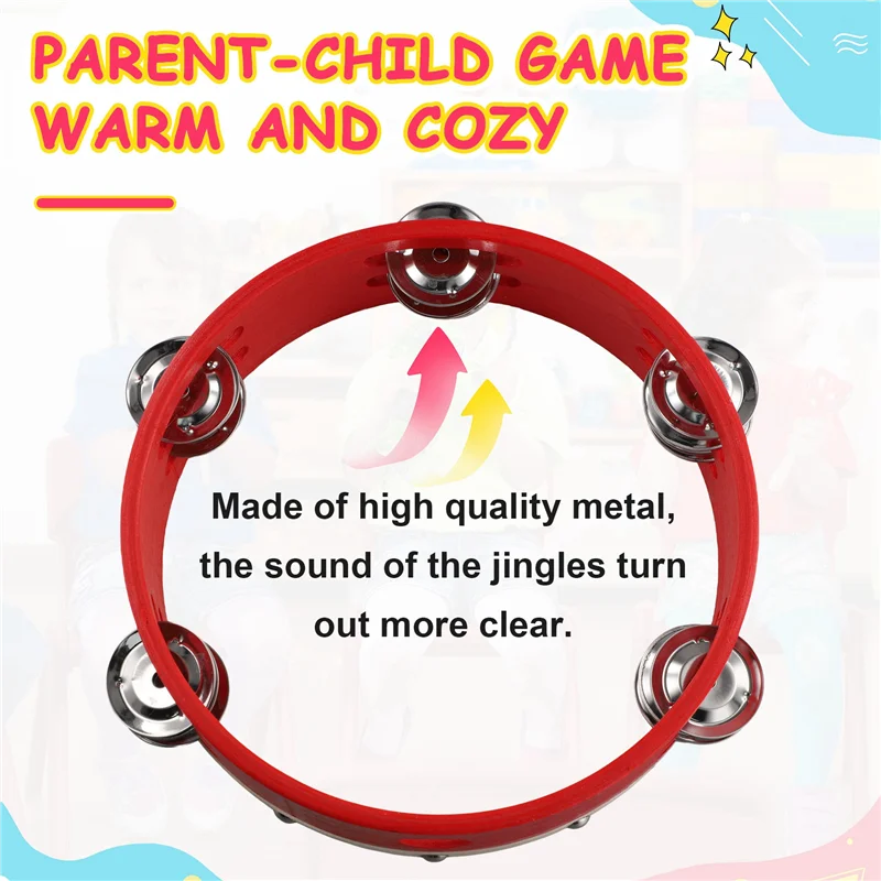 J1UL1N 8In باليد الدف طبل جرس المعادن الأناشيد قرع لعبة موسيقية لألعاب أطفال حفلة KTV