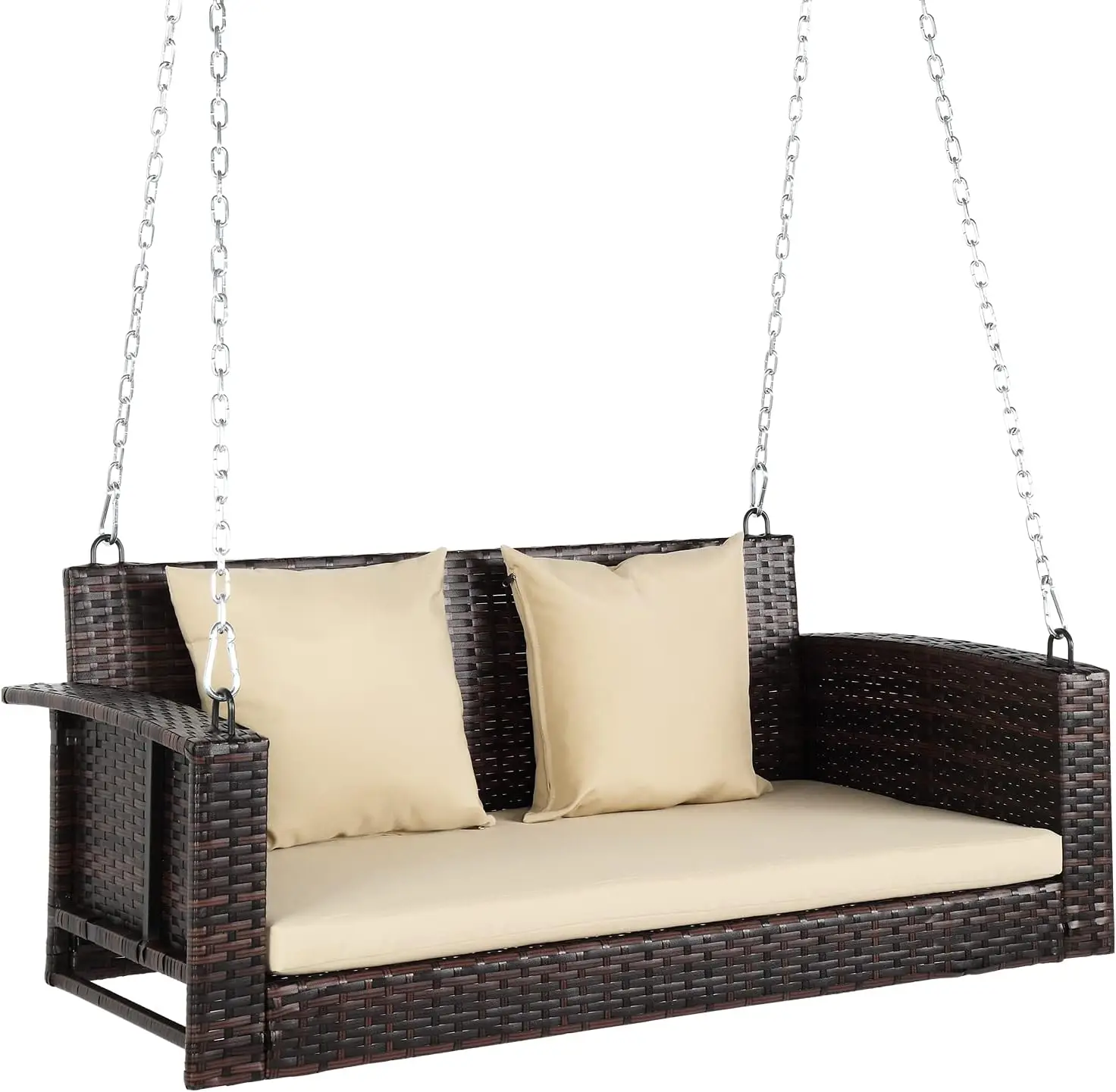 VENGLI-Wicker Hanging Balanço da varanda com almofadas e correntes, Rattan ao ar livre, Banco para jardim, quintal, La, Heavy Duty, 800 lbs, 4ft