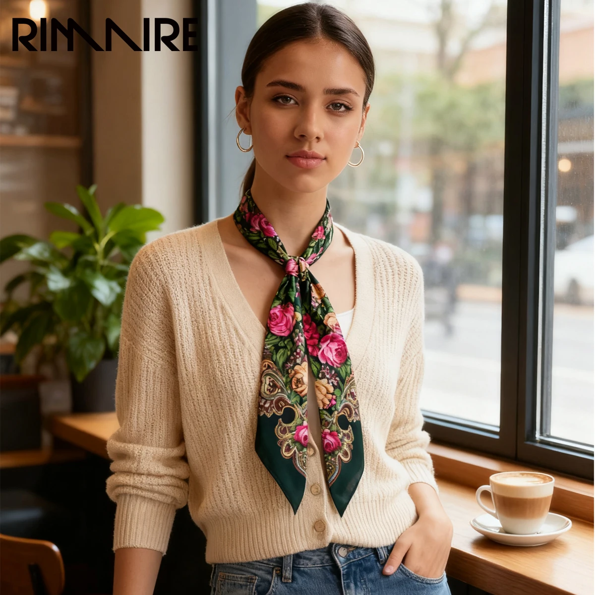

RIMAIRE women's retro printed hijab classic combination multifunctional square scarf ethnic style flower square scarf