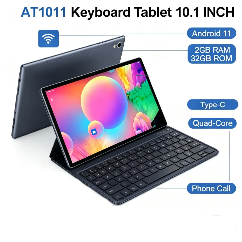 10.1 INCH Phone Call Android 11 Tablet PC AT1011 Quad-Core 2GB RAM 32GB ROM Type-C USB 1280 X 800 IPS Screen Dual Camera