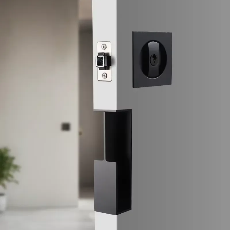 Modern Sliding Door Handle Lock Set for Bathroom Apartment Kitchen Barn Style Hardware Interior House Door Lever Knob