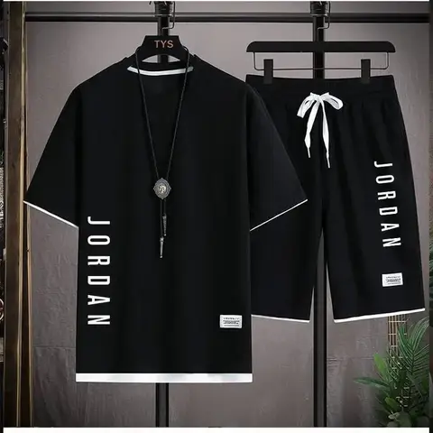 Summer Hot Selling Men's Sports Set JORDAN Printed Casual T-Shirt + Shorts Two-Piece Running Set Breathable and Comfortable