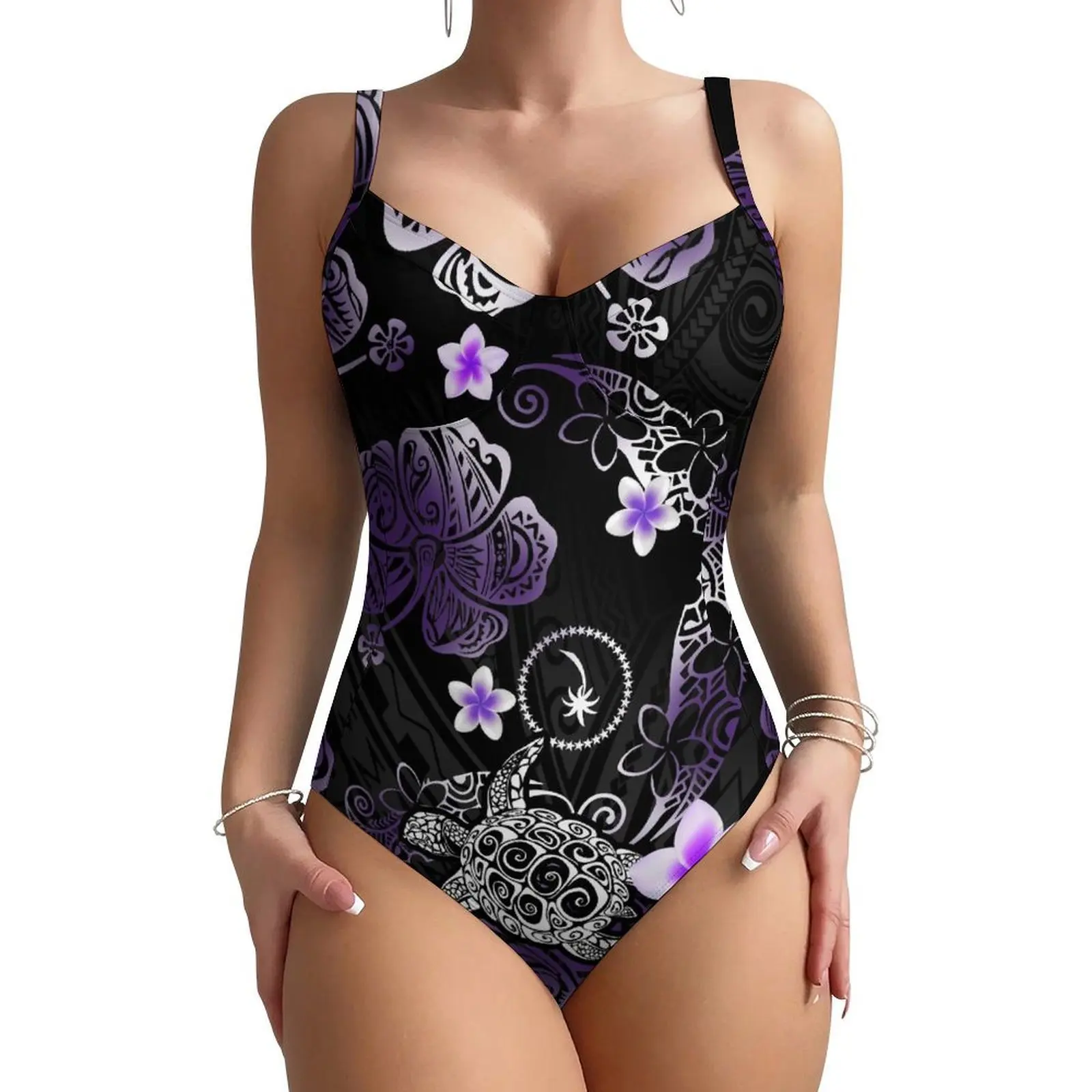 Customized Pattern Summer Halter Top With Floral Print And Tribal Design High-Quality Sexy Bikini For Hawaiian Women