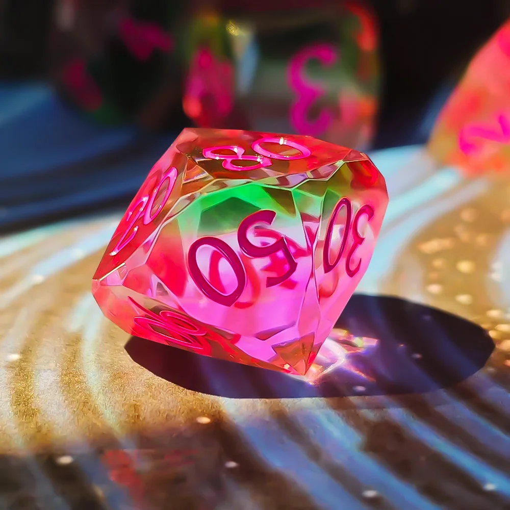 Hot Sale! 7PCS Pink-Green Gradient Dice, Polyhedral Resin Multifaceted Sharp Edge Dice Set for Tabletop RPG Games