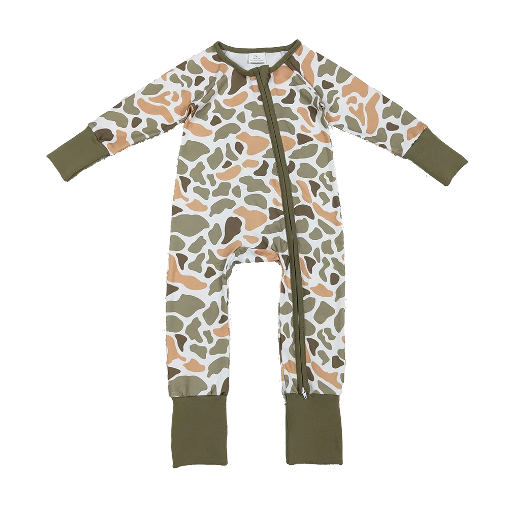 

9.24 Baby Winter Rompers Baby Boys Green Yellow Camo Western Zipper Footie Rompers