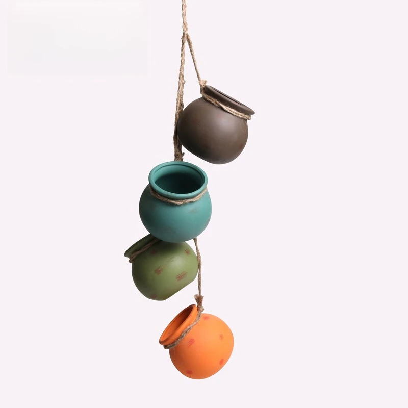 Mini hemp rope succulent flower pot, ceramic flower hanging pot hanging wall hanging creative personalized flower ornament