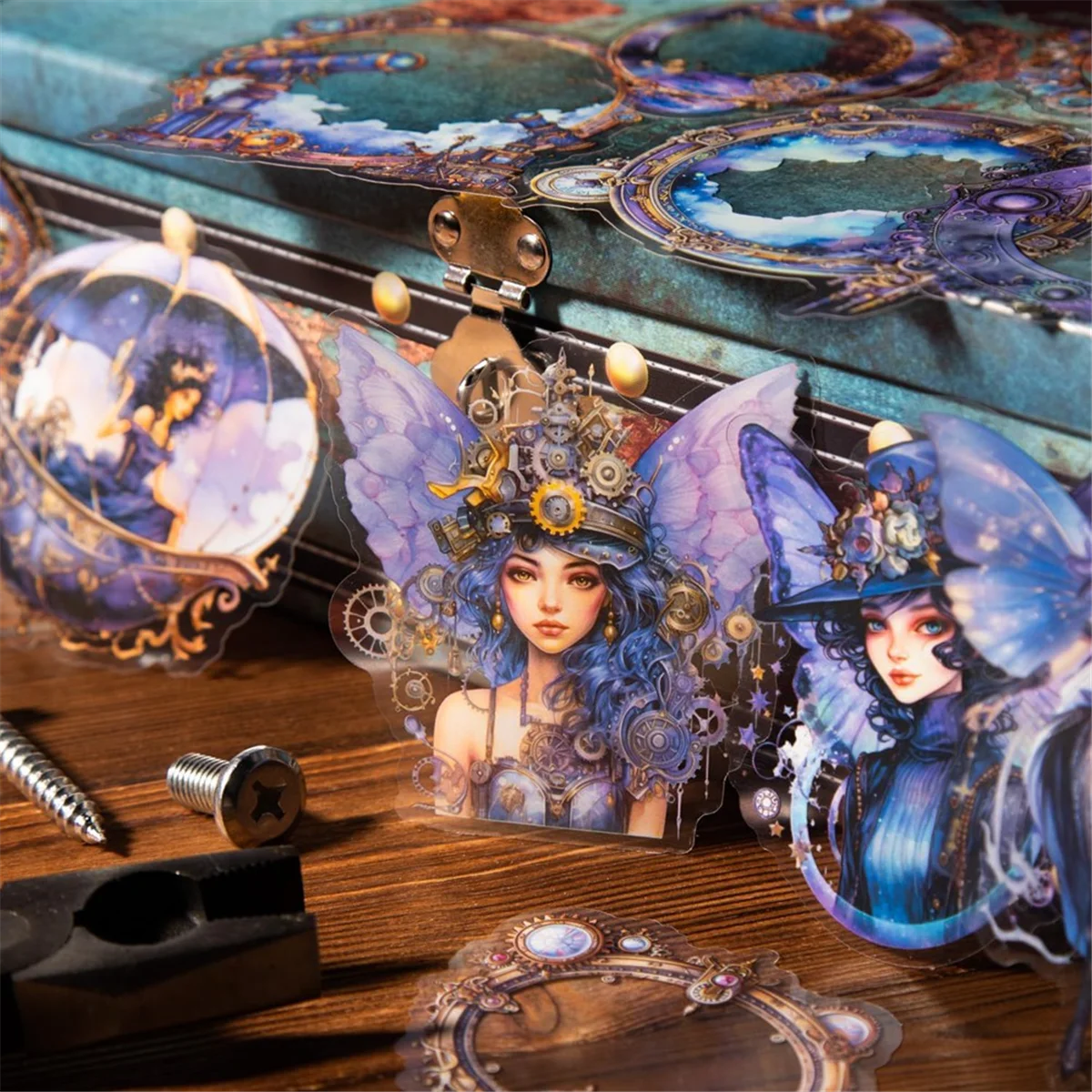 Steampunk สมุดภาพชุดสติกเกอร์,120PCS Fairy Ephemera สําหรับ Scrapbooking,ขยะ Journaling,Crafting,โครงการ DIY