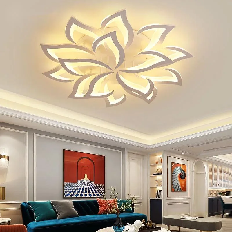 

white Flower LED Chandeliers Dining Living Room Bedroom Minimalist Study Room Black Chandeliers Home Indoor Lighting Decor Lamps