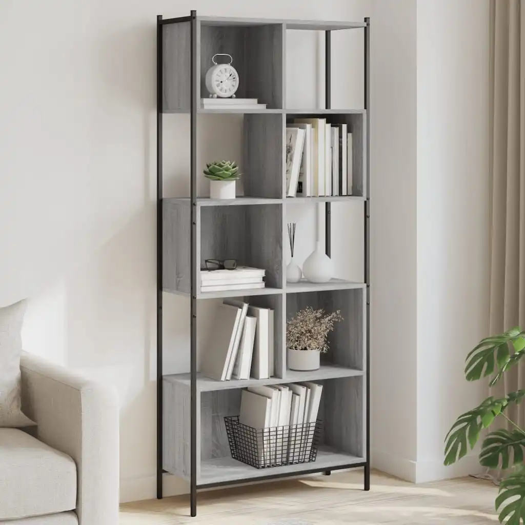 Sonoma graues Bücherregal 72x28x172 cm aus Holzwerkstoff Freistehendes Bücherregal mit offenen Ablagefächern für Wohnzimmer, Arbeitszimmer, Büro