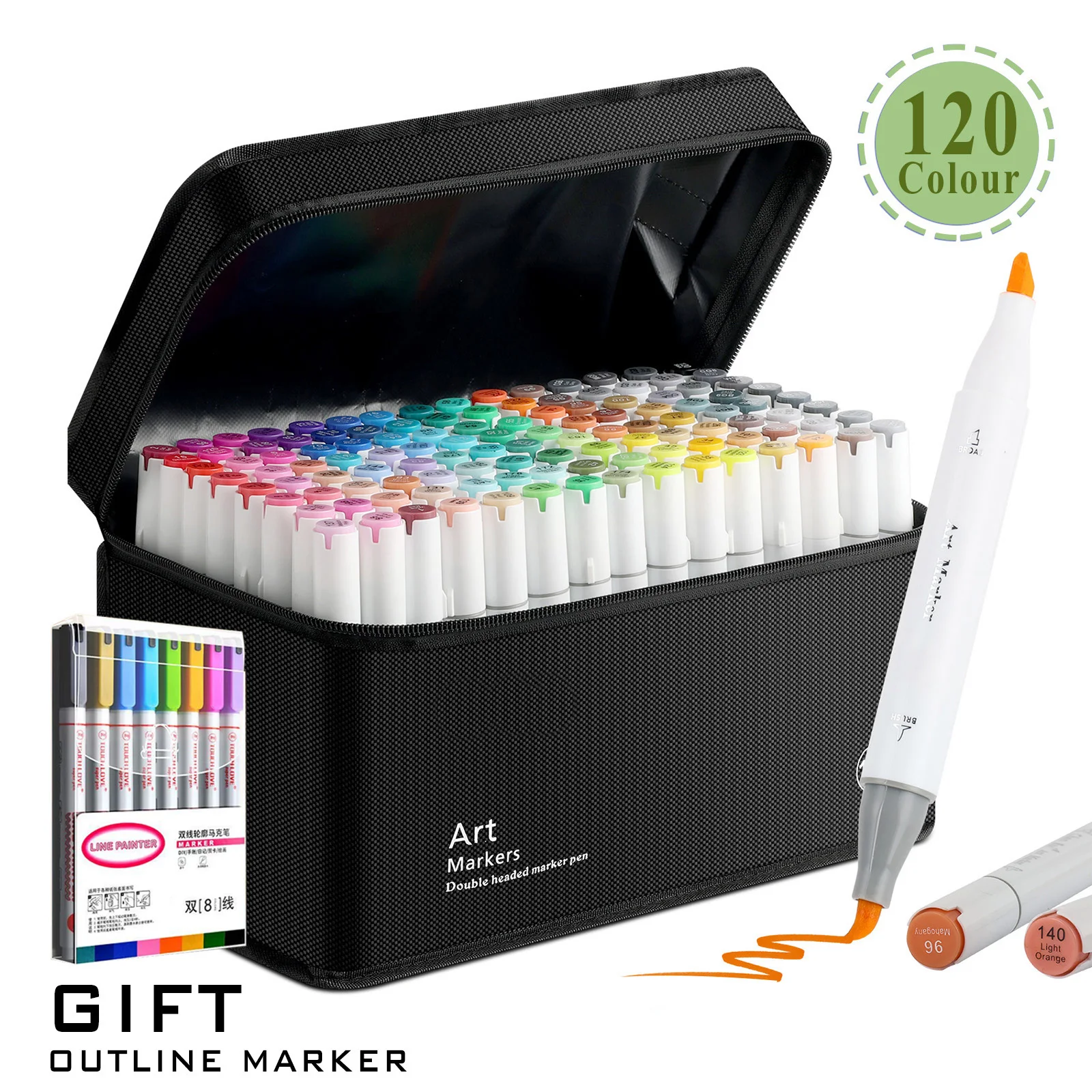 48/60/80/120 kleuren Dual Tip Brush & Beitel Permanente Art Marker Pennen met Basis & Omtrek Markers Tekenbenodigdheden Kit-Hervulbaar