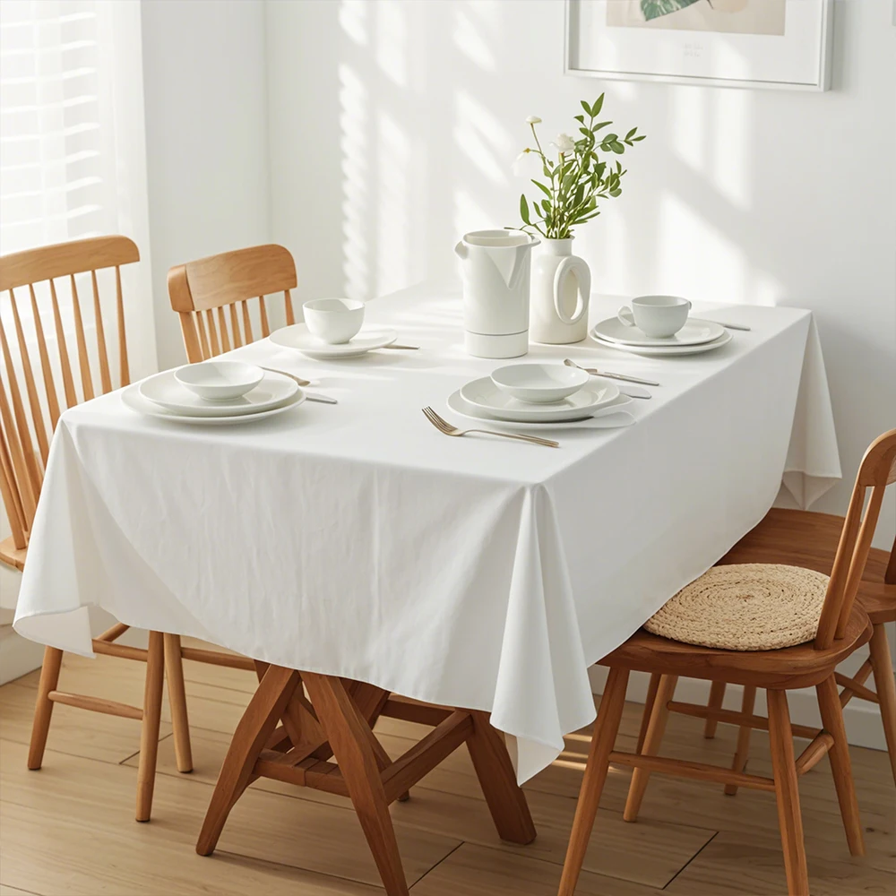 12 قطعة من مفرش المائدة المستطيل القابل للغسل من البوليستر الأبيض للحفلات والولائم وحفلات الزفاف للمناسبات