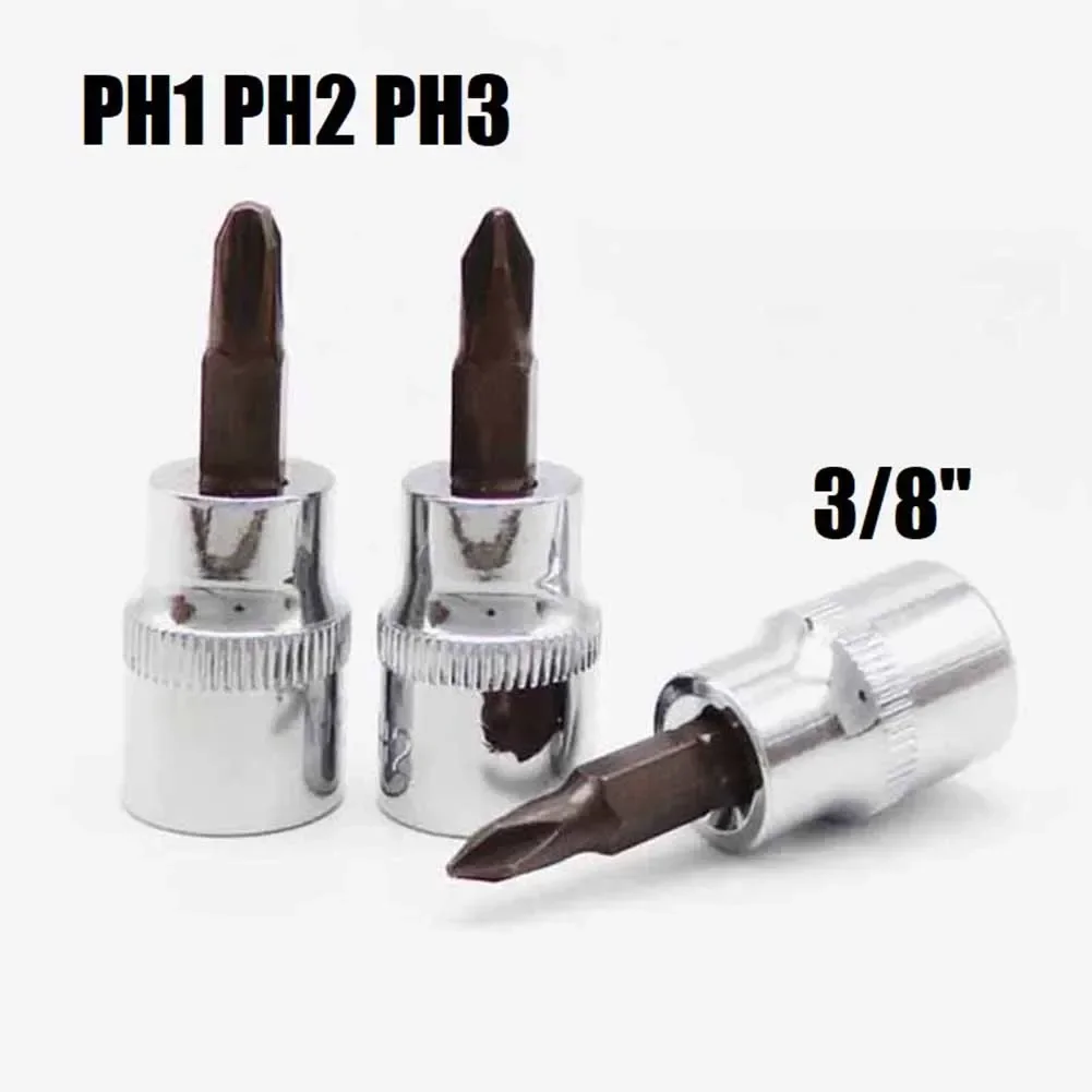 Destornillador adaptador de enchufe, llave de tubo de accionamiento cuadrado 3/8 PH1 PH2 PH3, broca cruzada para llave de trinquete, herramienta de mano, 1 ud.
