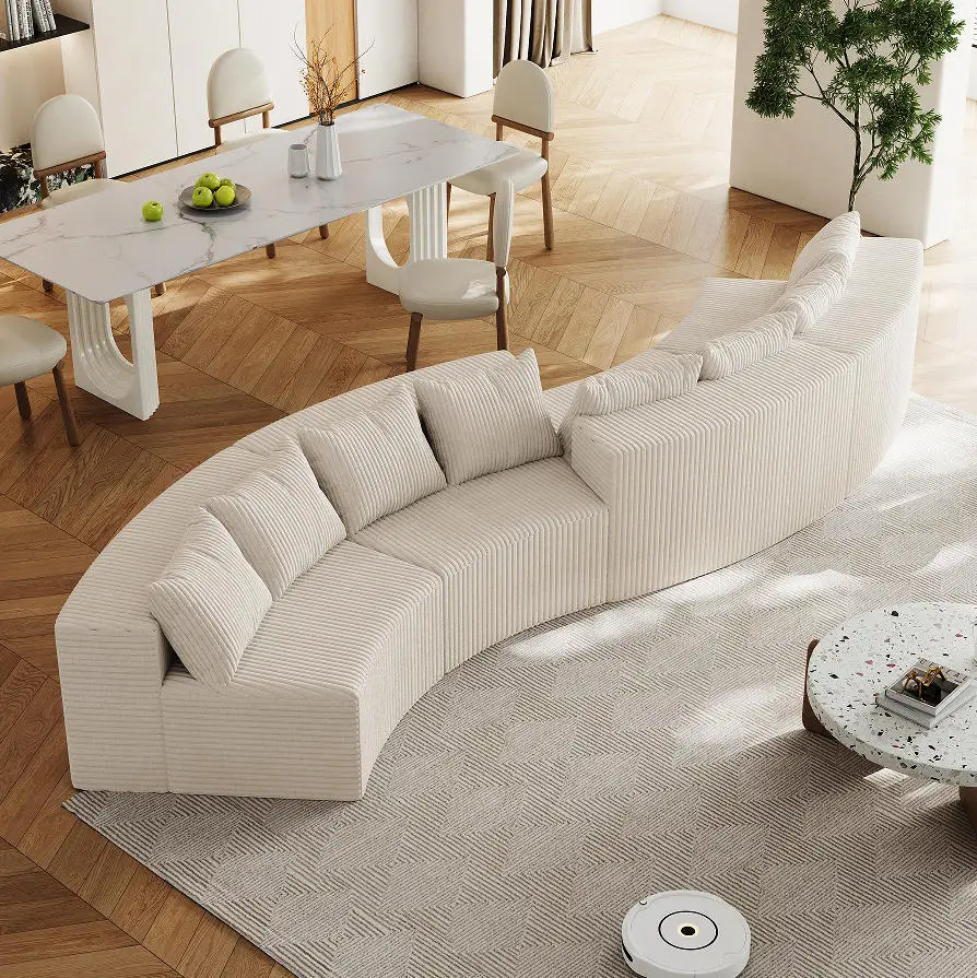 #Modern Corduroy Sofa Set With 8 Pillows Modular Semi-Circular Compression Sofa For Apartment