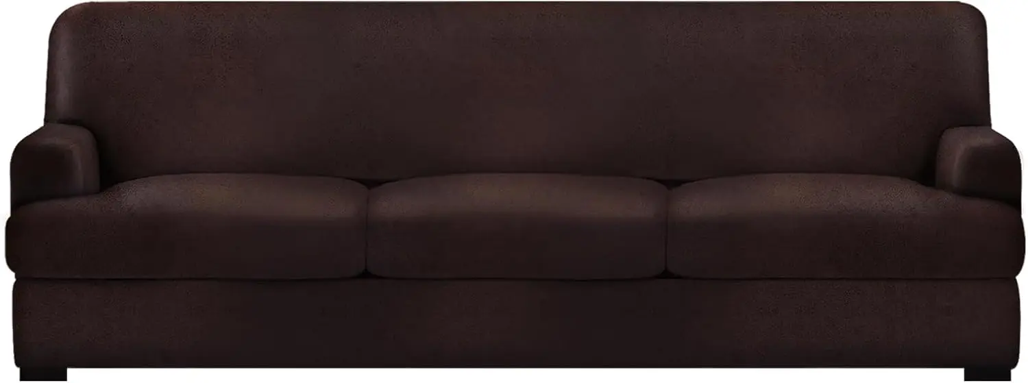 

Leather Look T-Cushion Sofa Slipcovers With 3 Individual Shape Seat Covers For Home Décor, 4 Pieces - Stretchable, Washable,