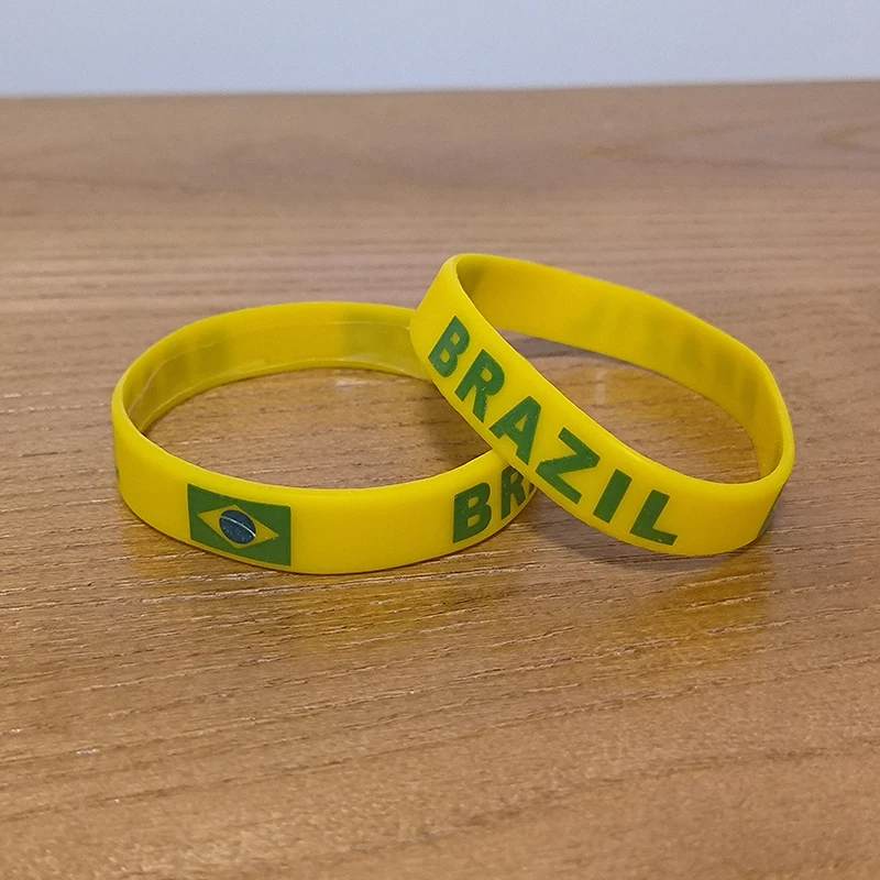 2pcs Brazil National Flags Wristbands Sports Silicone Bracelet Men Women Rubber Band Patriotic Commemorative Fashion Accessory