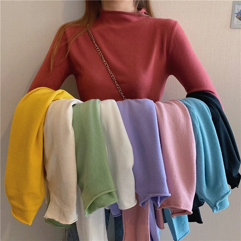 

2025 High Quality Fashion curling Turtleneck Autumn Winter Sweater Women Wool Pullovers Fashion Women's Solid Sweaters