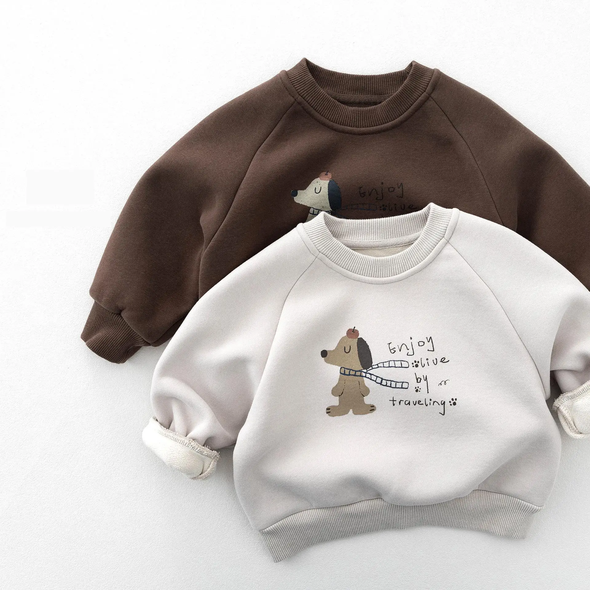 2026 Winter New Children Fleece Sweatshirt Boys Girls Cute Cartoon Tops Baby Plus Velvet Thick Pullover Kids Warm Sweatshirts